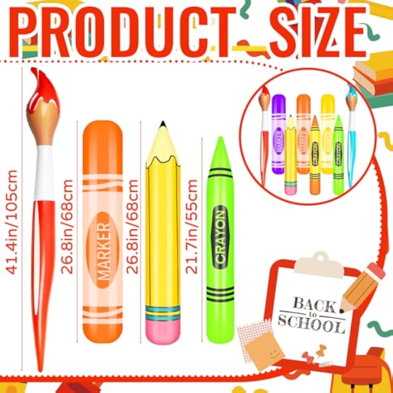 8 Pcs Colorful Art Party Decorations Set With Inflatable Paint Brushes Balloons Marker Pencil Crayon Balloons Prop Kit For Art Paint Back To School Party Favor