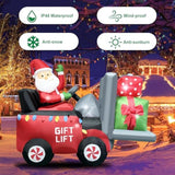 Christmas Inflatable 6.8 Length Santa Driving Gift Lift Car With Two Gift Boxes Blow Up Decoration For Xmas, Holiday Par