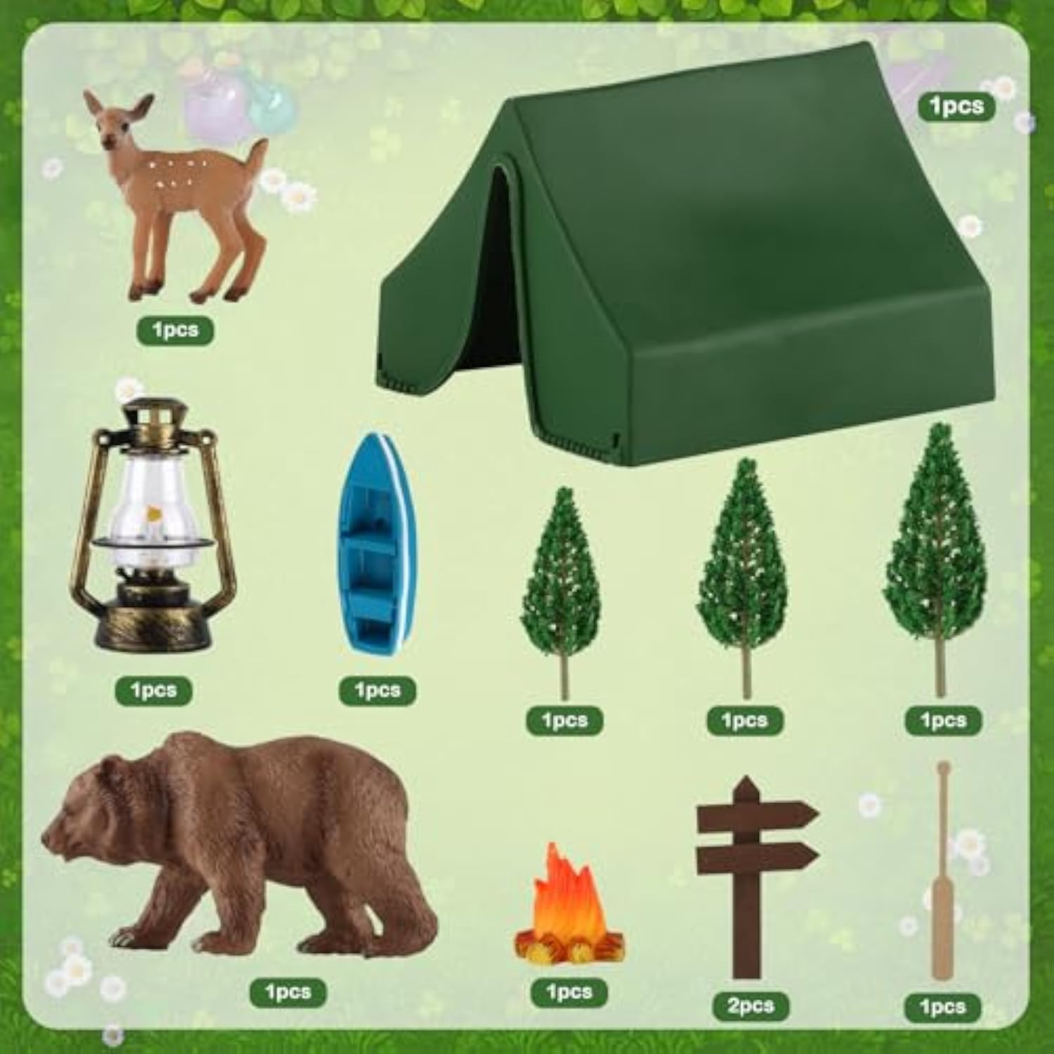 12 Pcs Camping Cake Decorations Set With Mini Tent, Campfire, Tree, Camp Sign, Safari Animals Camping Cake Toppers For Kids Adults Forest Themed Birthday Party Supplies