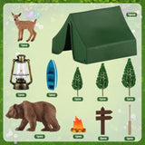12 Pcs Camping Cake Decorations Set With Mini Tent, Campfire, Tree, Camp Sign, Safari Animals Camping Cake Toppers For Kids Adults Forest Themed Birthday Party Supplies