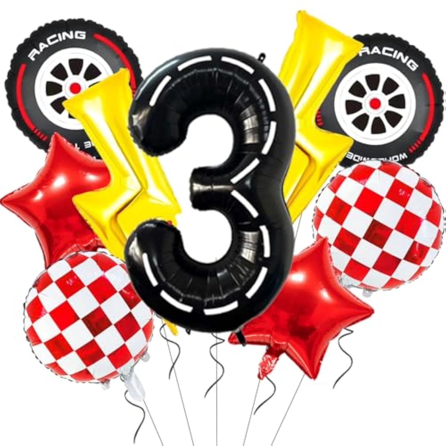 Race Car Birthday Decorations – 40" Lightning Bolt & Number 3 Foil Balloons