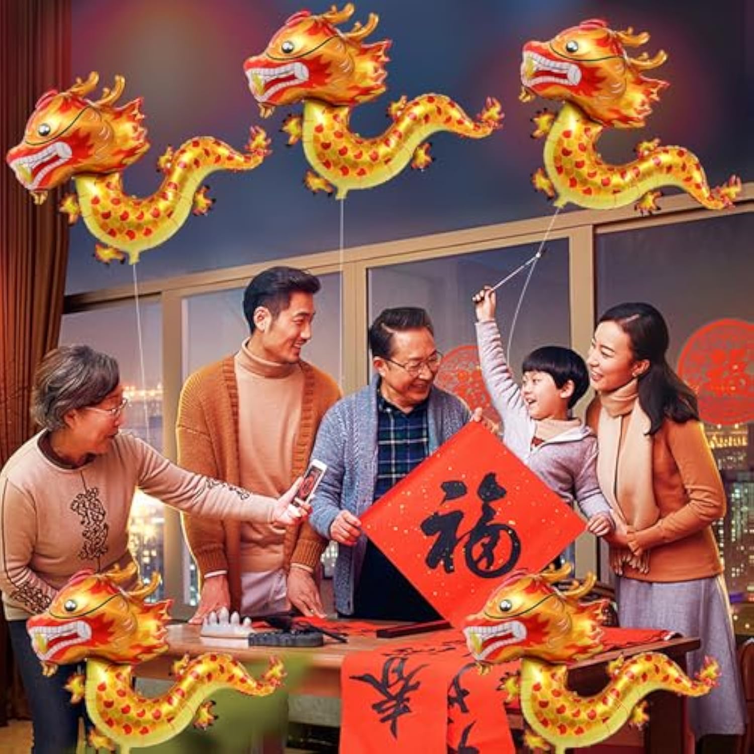 6 Pc Chinese Dragon Foil Balloons Lunar New Year Party Decoration Yellow