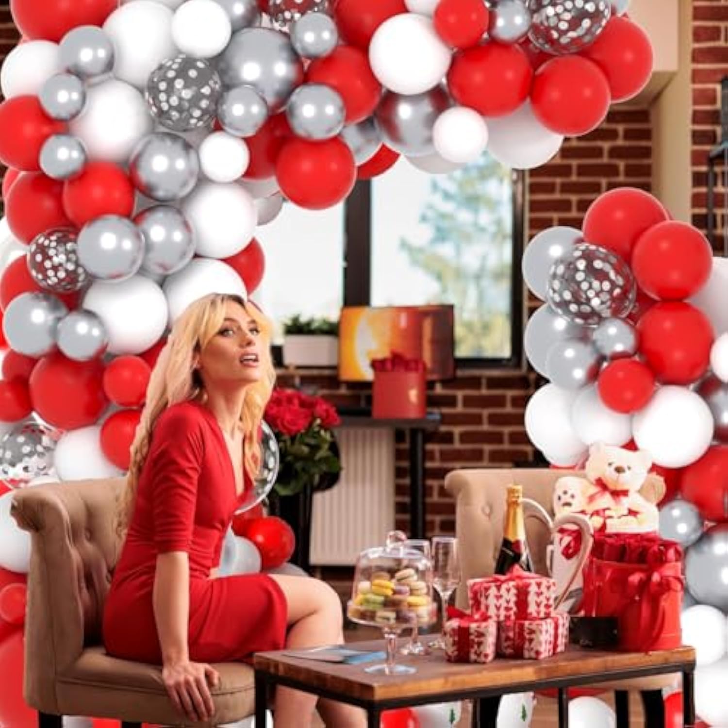 Red White Silver Balloon Garland Arch Kit - 122Pcs Red White Balloons