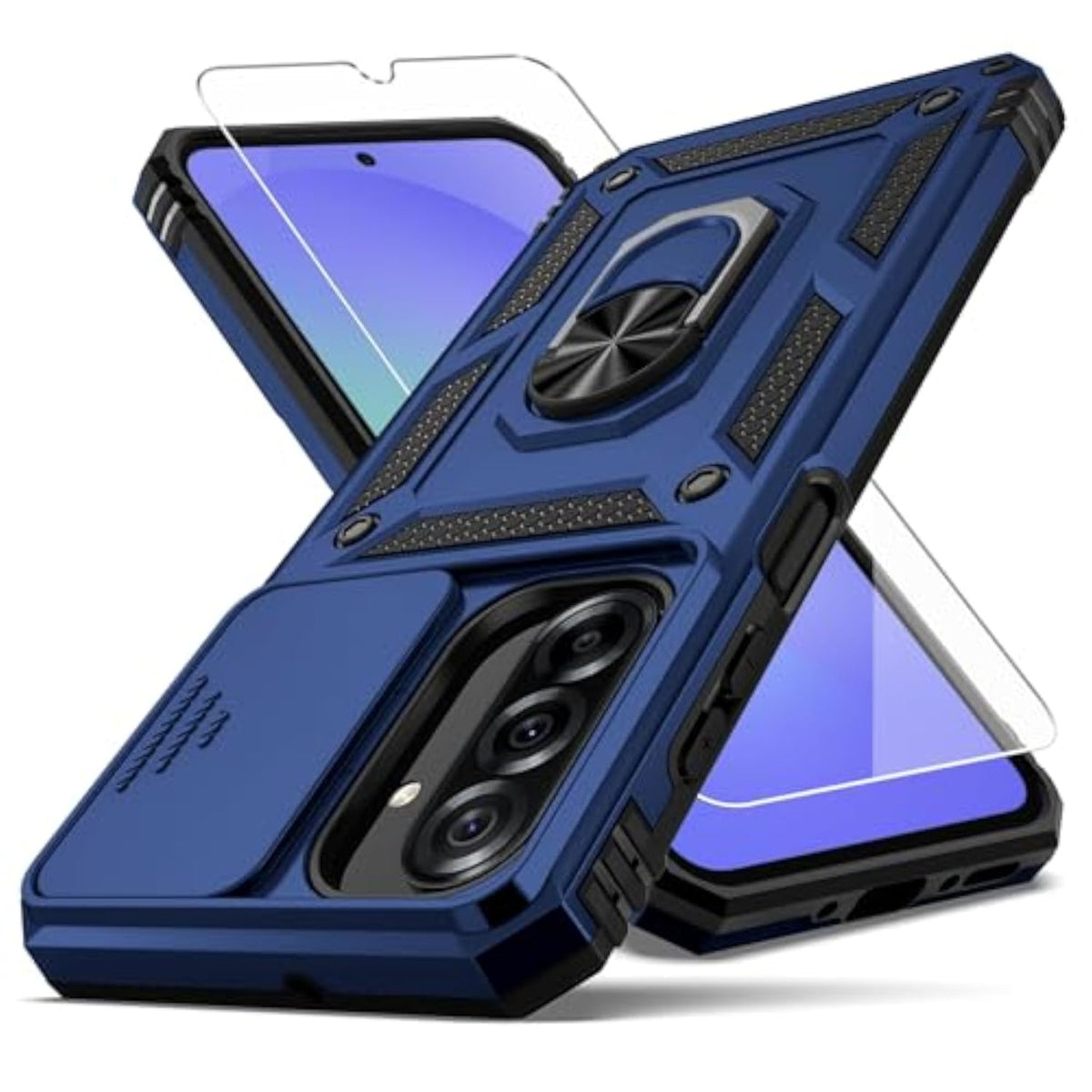 Samsung Galaxy A36 5G Case with Camera Lens Cover, 10 FT Military Grade Drop Protection, Magnetic Ring Holder Kickstand Protective Phone Case, Navy Blue