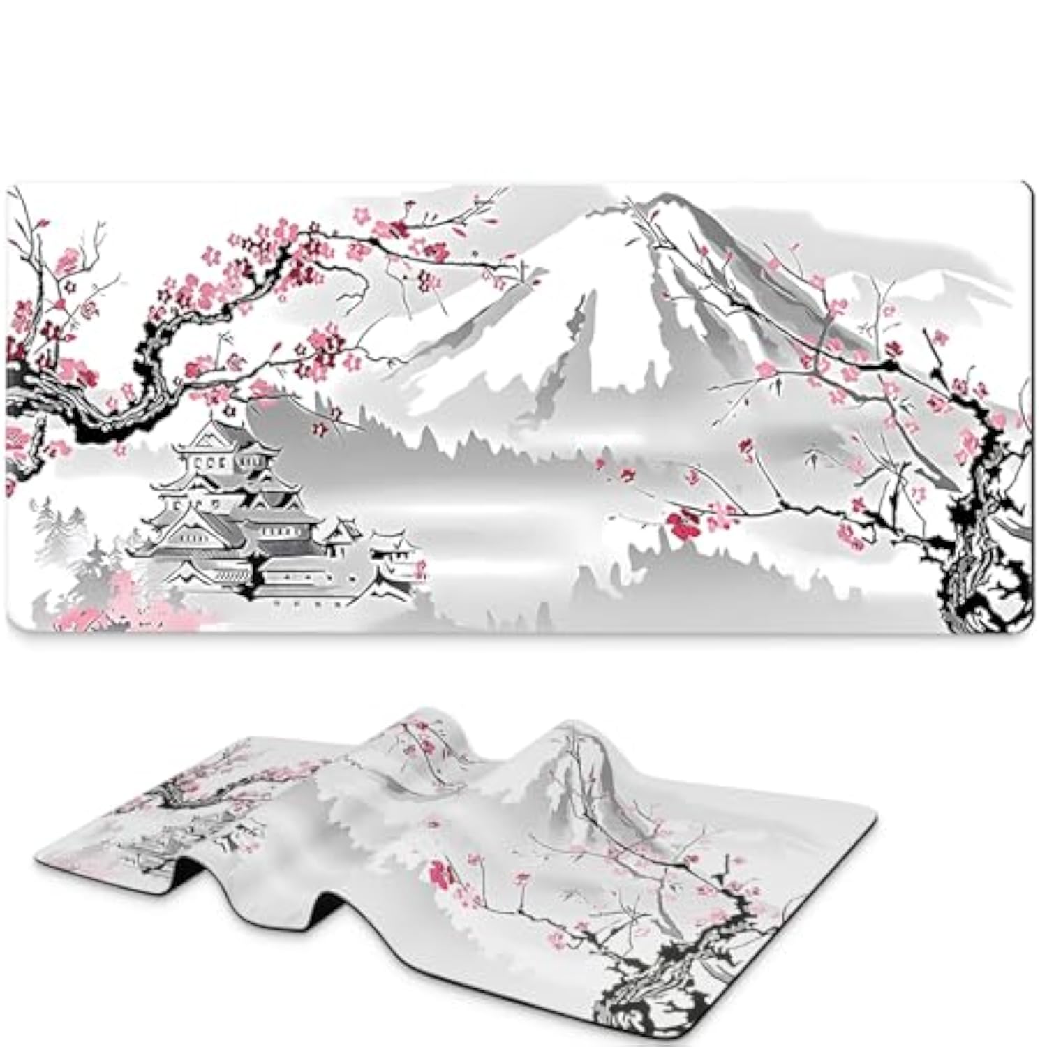 Large Gaming Mouse Pad 31.5 X 11.8 Inches, Extended Anime Mousepad, Long Keyboard Mat With Non-Slip Base, Full Mouse Mat With Stitched Edges (Cherry Blossom Mountain)