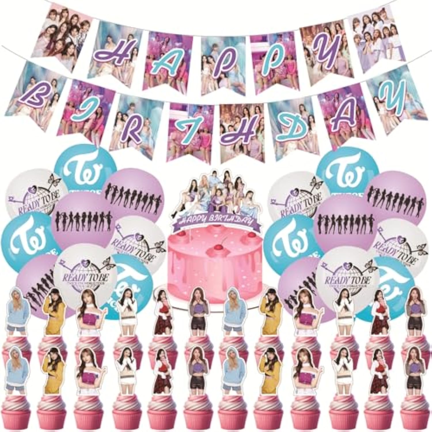 Twice Merch Party Decorations Happy Birthday Banner Cake & Cupcake Toppers Balloons
