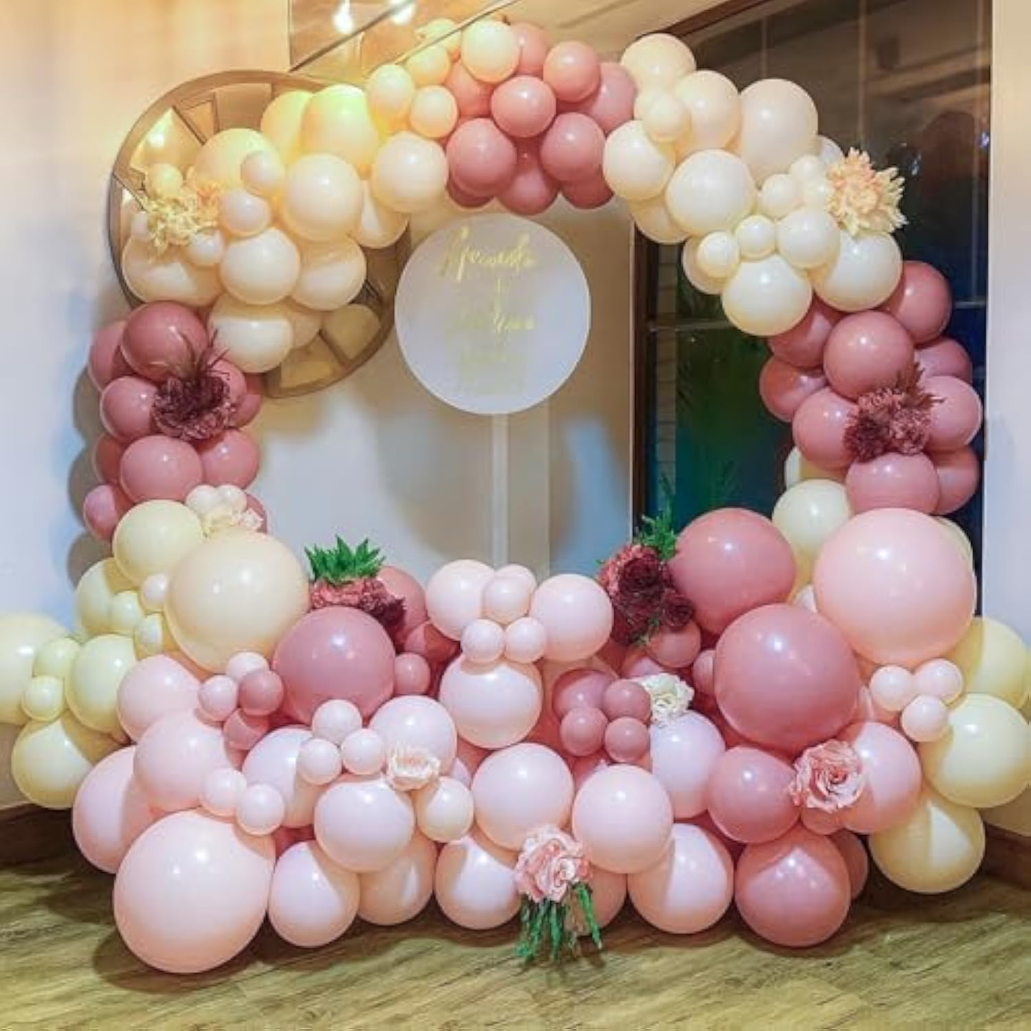 Retro Blush Pink Balloon Arch Kit-Dusty Pink Cream Peach White Sand Balloon Garland,Boho Pastel Pink Balloons Party Decorations For Birthday, Cielito Lindo,Baby Shower,Wedding Bridal 109Pcs