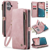 Compatible With Iphone 16 Plus Case Wallet With Rfid Blocking Card Holder For Women Men, Pu Leather Magnetic Snap Flip Zipper Strap Wallet Phone Case Fit For Iphone 16 Plus 6.7", Rose Pink