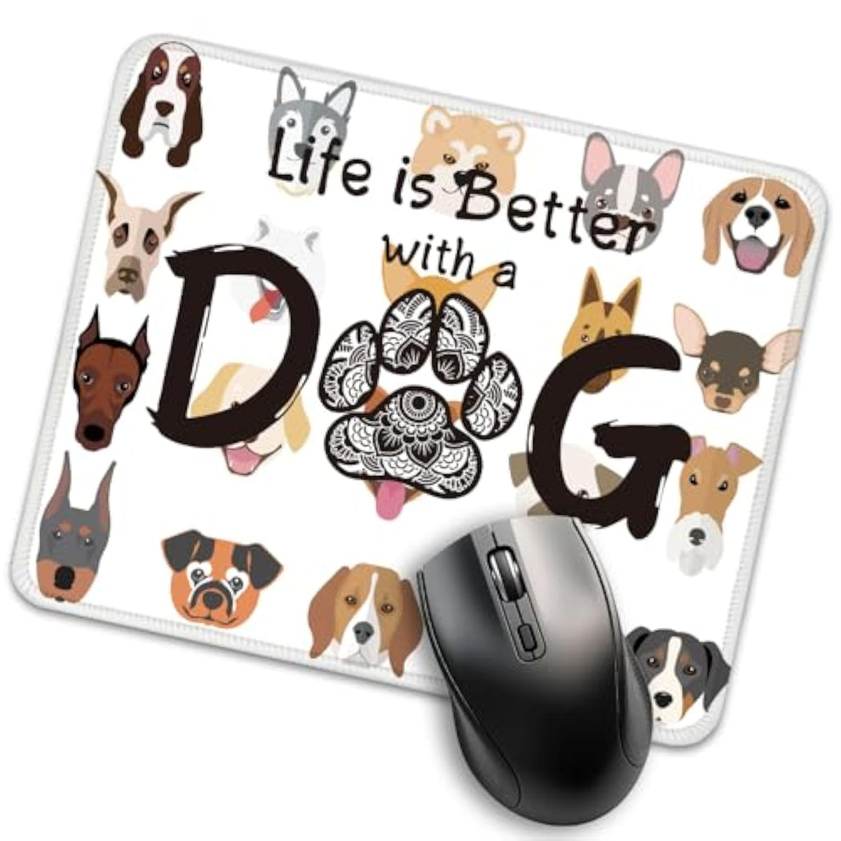 Life Is Better With A Dog Funny Mouse Pad For Desk, Dog Lover Gifts, Dog Owner Gifts, Cute Mousepad Gifts For Dog Mom Pet Lover Friend, Office Gifts For Coworker Colleagues