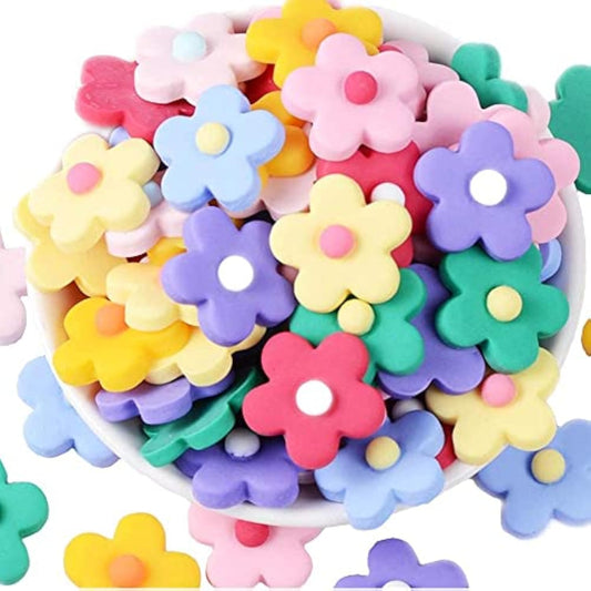 80Pcs Flower Plastic Charms Resin Flatback Cabochons Loose Beads For J