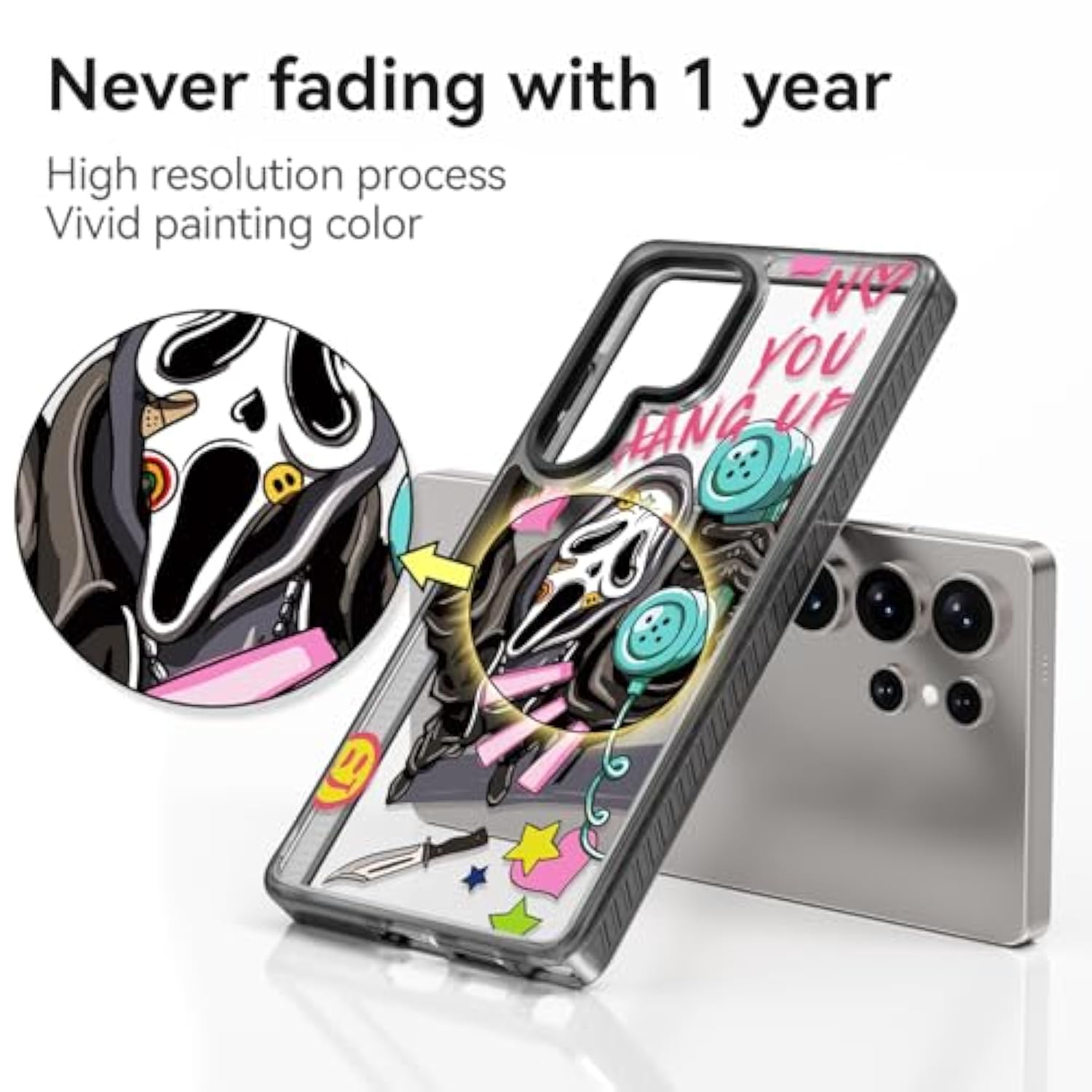 Black Galaxy S25 Ultra case with shockproof 6.6ft drop protection and skeleton design.