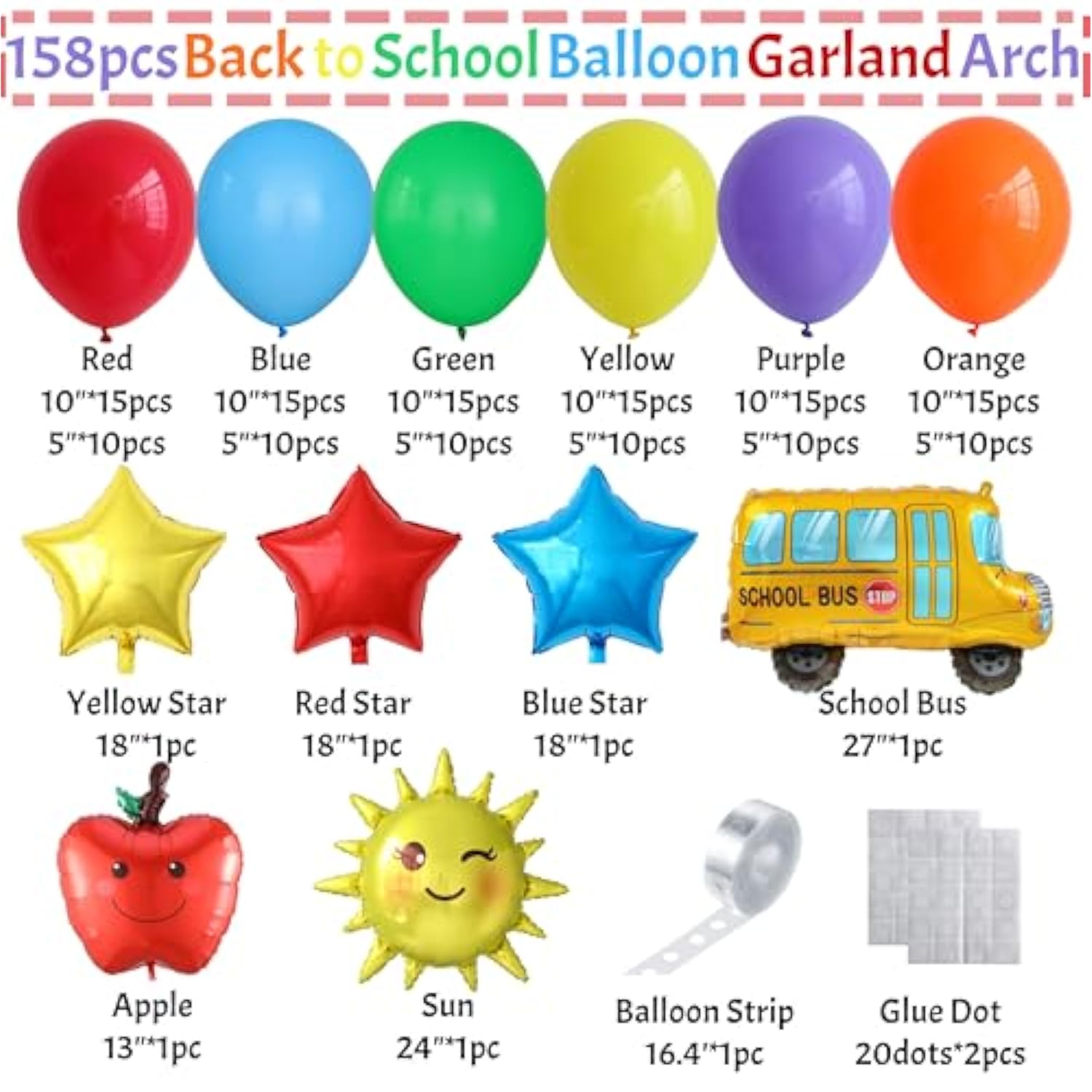 Back To School Balloon Garland Arch Kit, 158Pcs Rainbow Balloons With Theme Foil Balloons For Decoration, 100 Days Of School Graduation Party Supplies, Classroom Decor