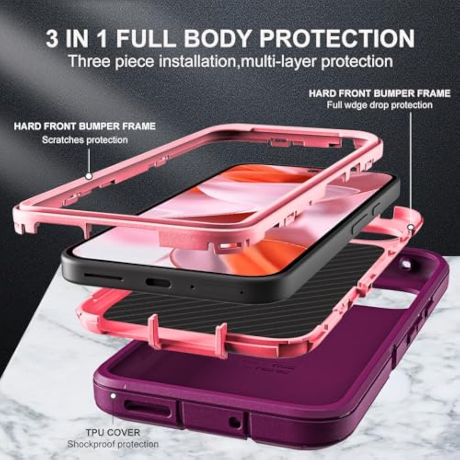 Google Pixel 10 3 in 1 Heavy Duty Shockproof Case with Tempered Glass Screen Protector and Camera Lens Protector