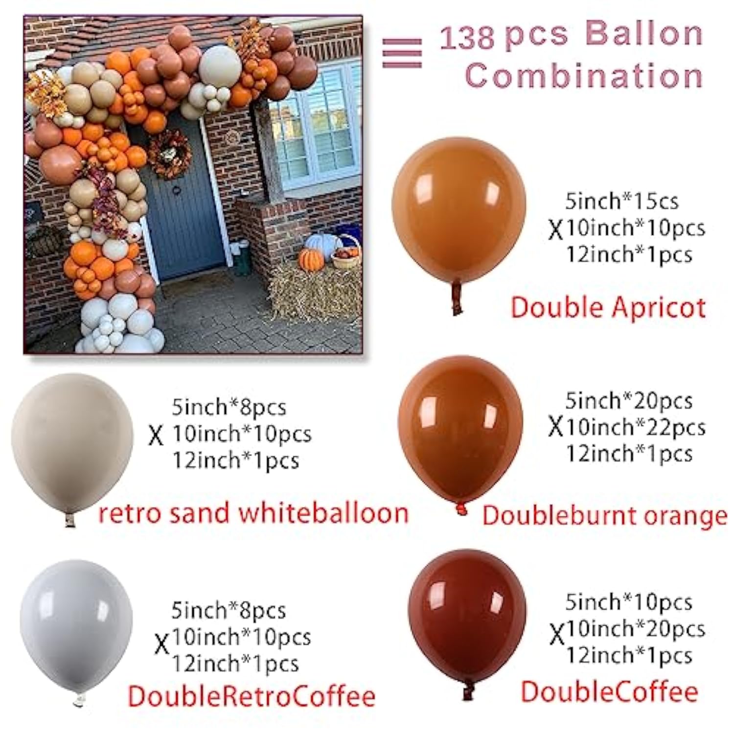 138pcs Fall Balloon Garland Arch Kit Double Stuffed Burnt Orange Terracotta Balloons