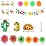 Mexican Third Birthday Party Decoration, Three-Esta Party Fiesta Decorations, 3Rd Birth Cinco De Mayo Mexican Themed Taco Party Decorations With Fiesta Paper Fans And Tissue Pom Paper Flowers For Baby