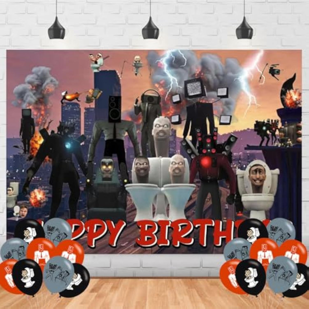 5x3' Toilet Man Birthday Party Backdrop Banner Skibidi Photography & Photo Props