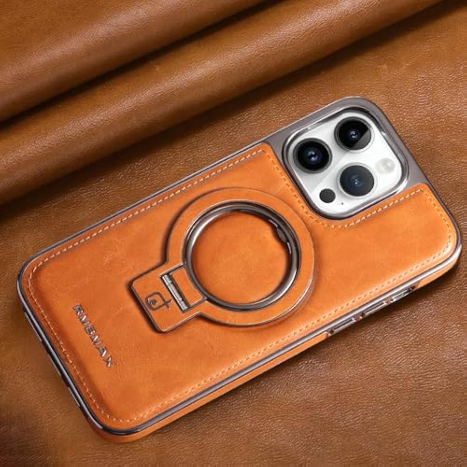 Luxury Leather Invisible Stand For Iphone Case, Iphone Leather Case With Magsafe, Case Drop Protection For Iphone 15/14/13/12 Pro Max (Brown, For Iphone 14 Promax)