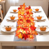 Fall Decorations Lighted Fall Garland, 9Ft 50 Count Incandescent Lights Brown Wire Ul Certified Connectable Maple Leaves String Lights For Home Party Fireplace Mantle Thanksgiving Decor (Red, 1Pcs)