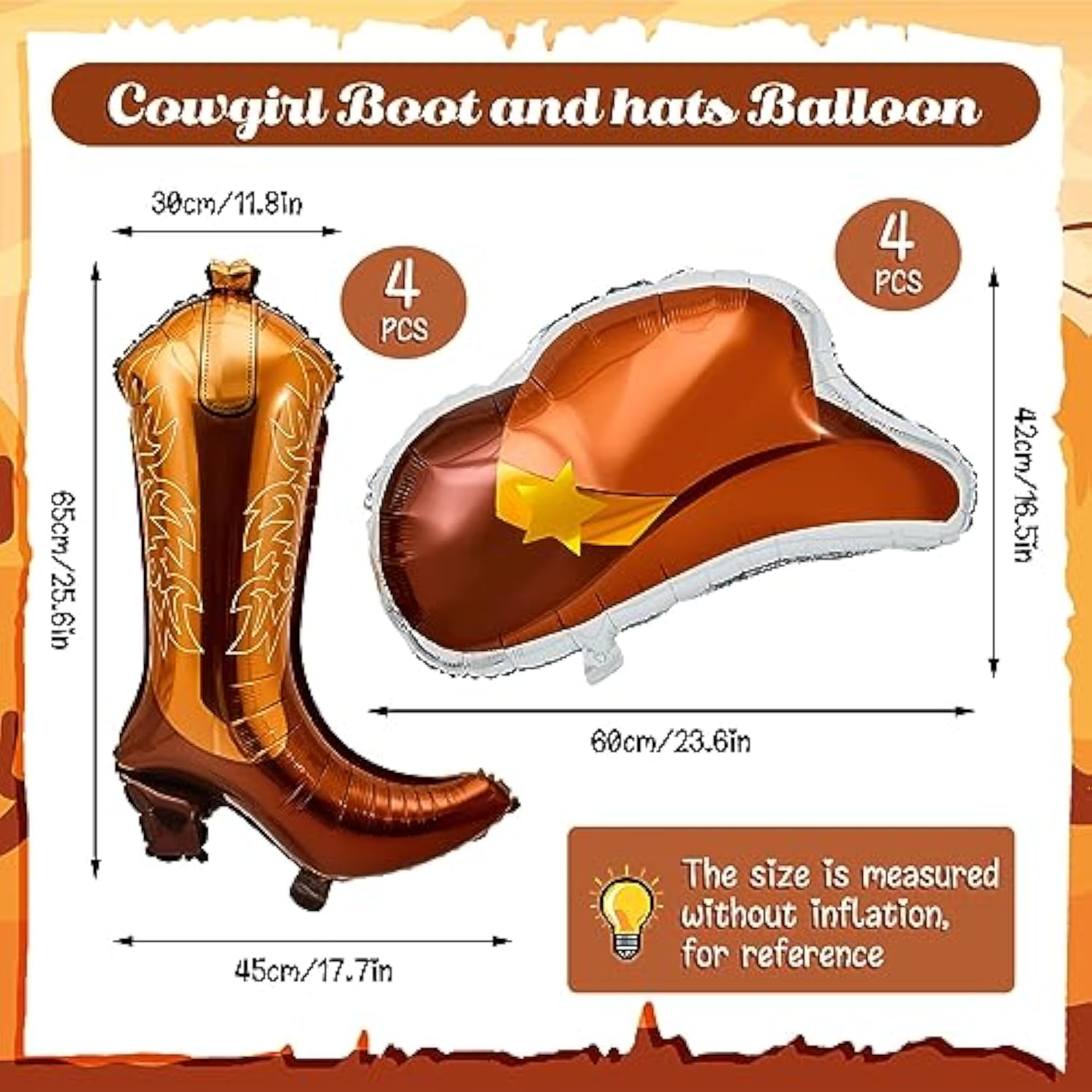 8 Pcs Western Themed Party Balloons Include Cowgirl Boot And Cowgirl Hat Foil Balloon, Bachelorette Party Decorations For Western Themed Birthday Party