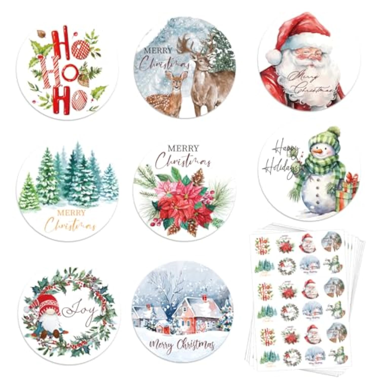 1000 Pcs Christmas Stickers For Envelopes,1.5 Inch Round Christmas Stickers For Crafts,Xmas Envelope Seal Cards Gift Stickers,8 Designs