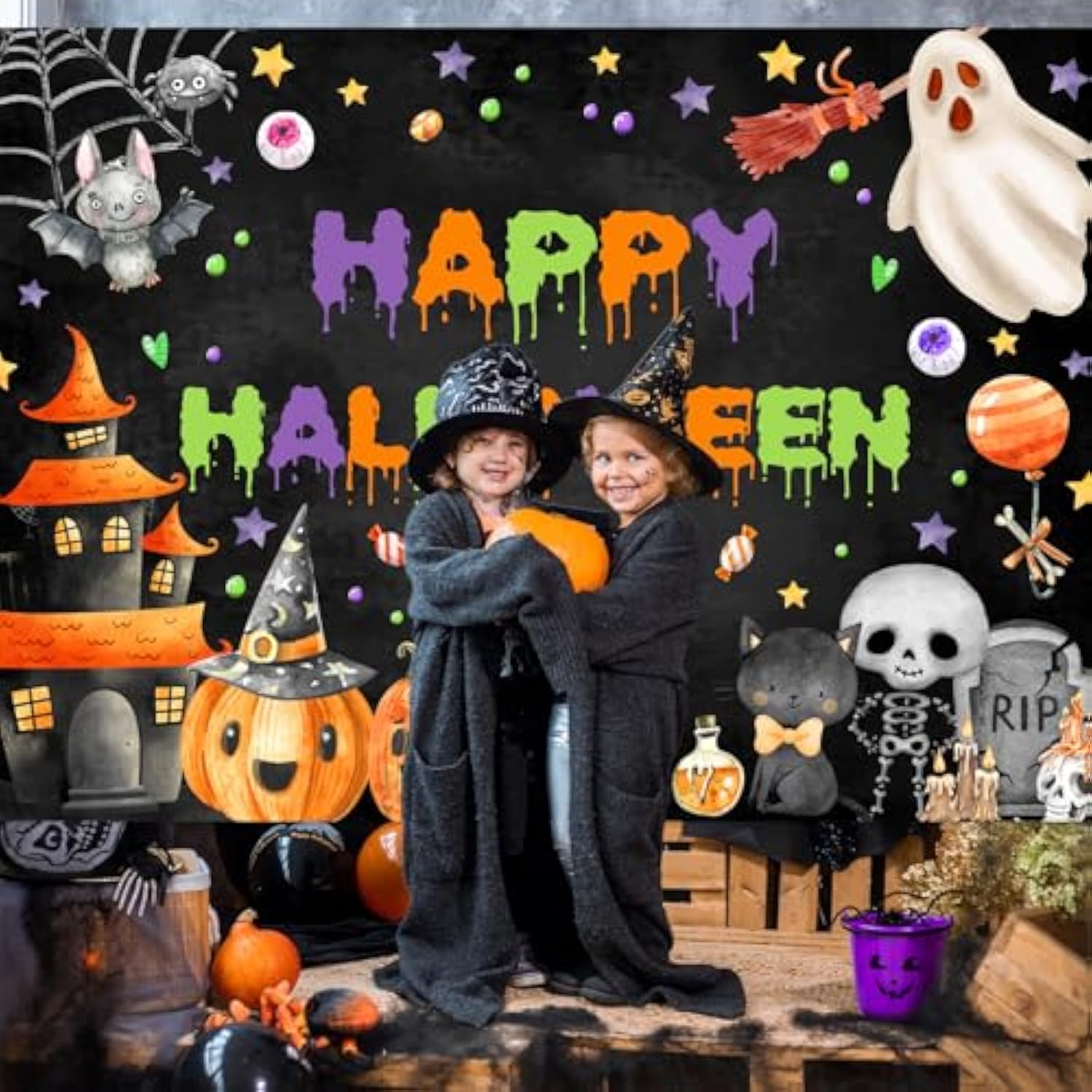 Happy Halloween Backdrop 7x5ft Spooky Ghost Party Banner Kids Birthday Baby Shower Decor