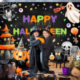 Happy Halloween Backdrop 7x5ft Spooky Ghost Party Banner Kids Birthday Baby Shower Decor