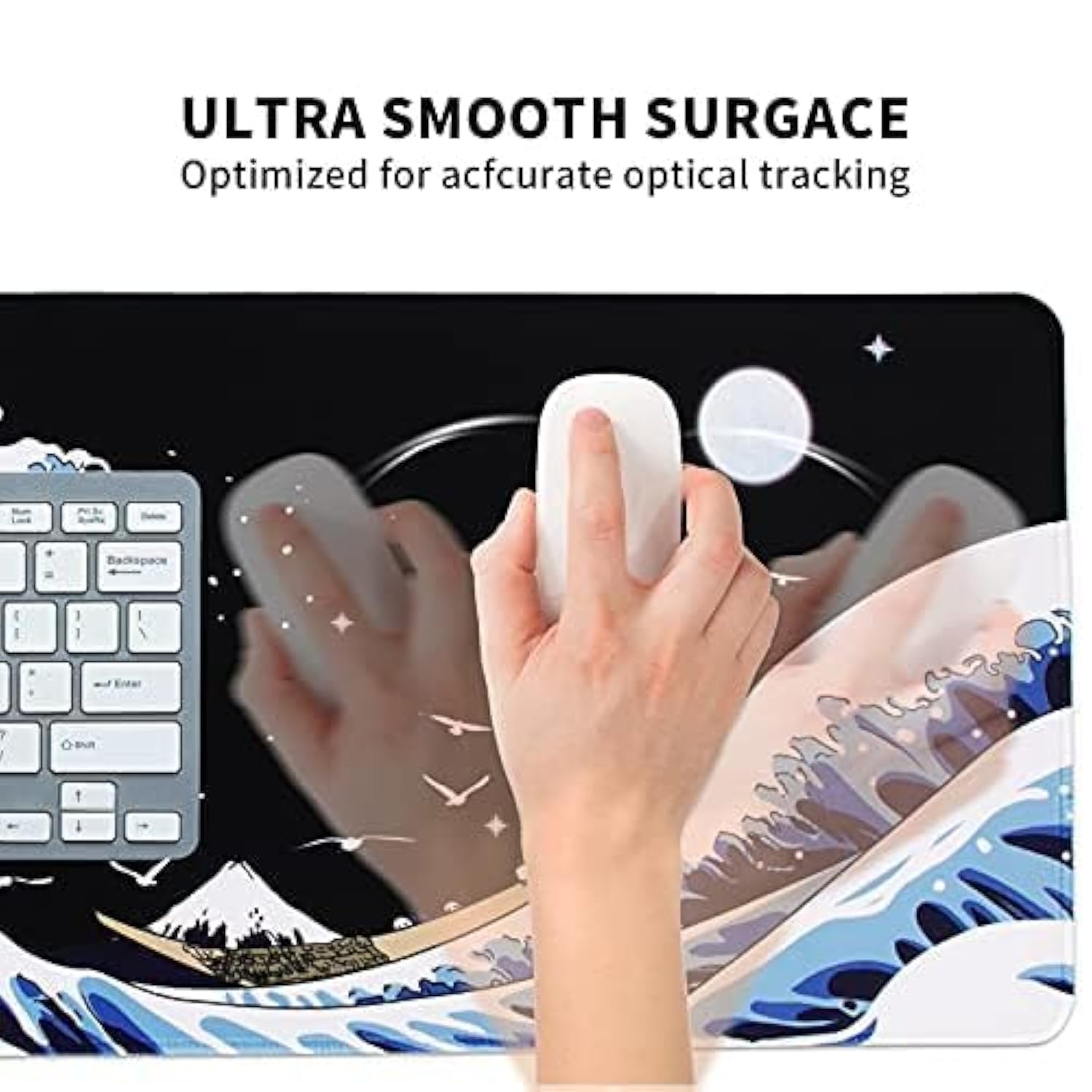 Gaming Mouse Pad For Desk,Large Wave Mousepad Laptop,Black Japanese Anime Mouse Mat,Long Xxl Waterproof Keyboard Pads,Big Nonslip Mousepads For Game Office Home?31.5 X 11.9 In?