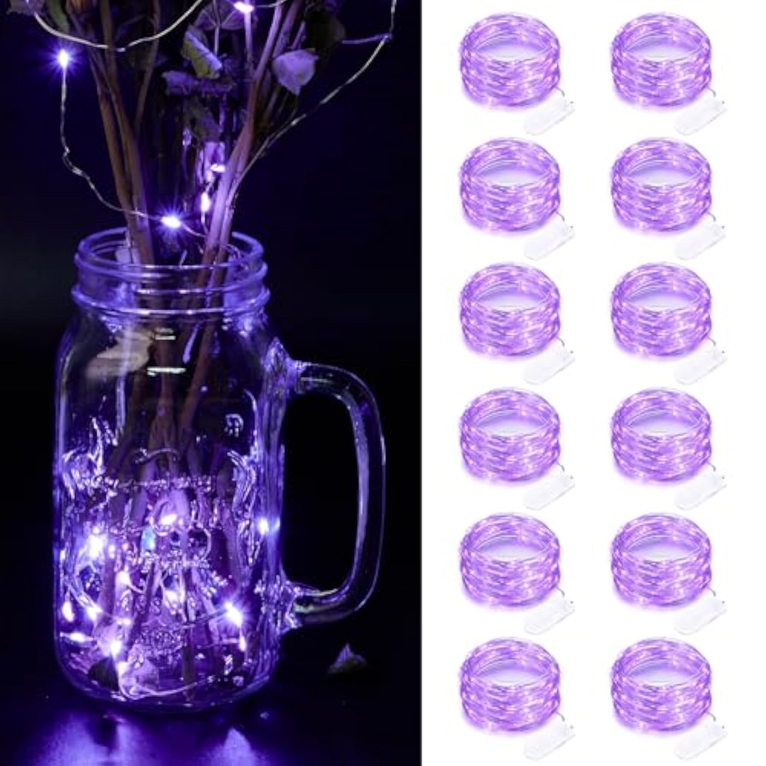 12 Pack Fairy Lights Battery Operated String Light?7Ft 20Led Waterproof Silver Wire Christmas Lights Outdoor,Firefly Min