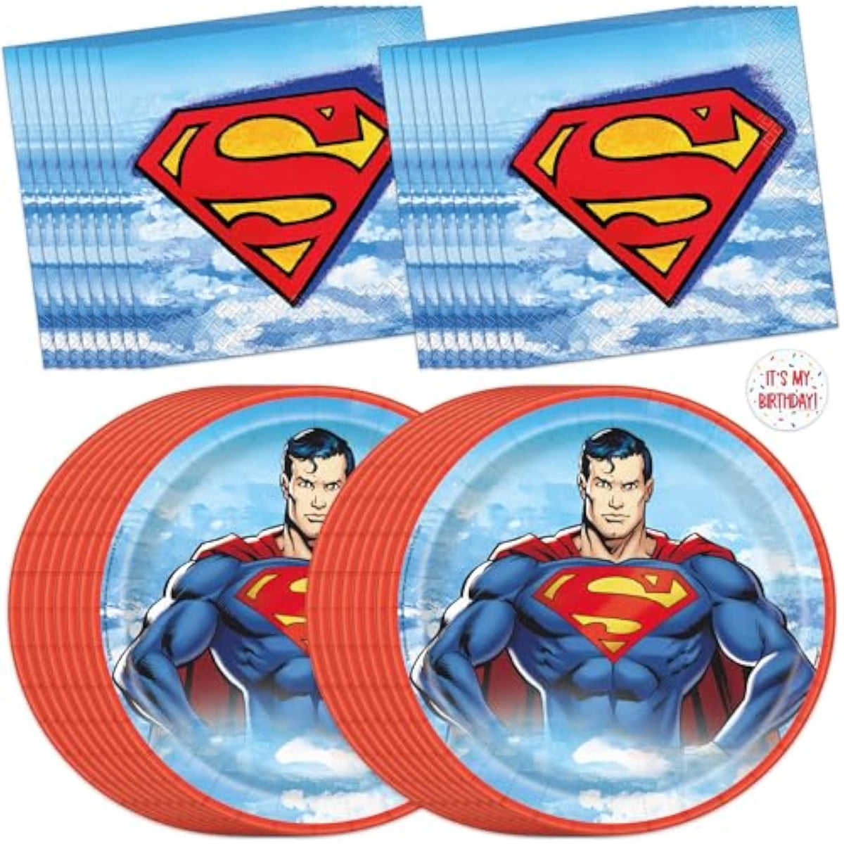 Unique Superman Plates and Napkins for 16 | Superman Birthday Decorations for Party | Officially Licensed