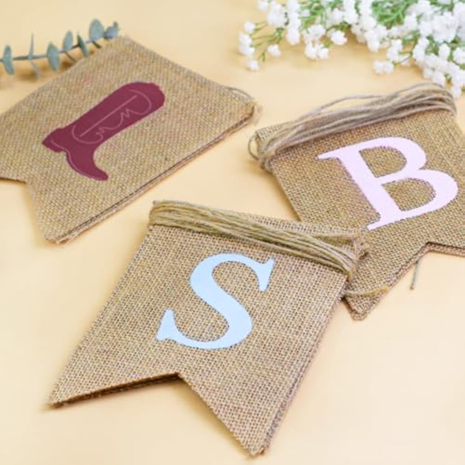 Boots or Bows Gender Reveal Banner — Burlap Baby Shower Party Decoration