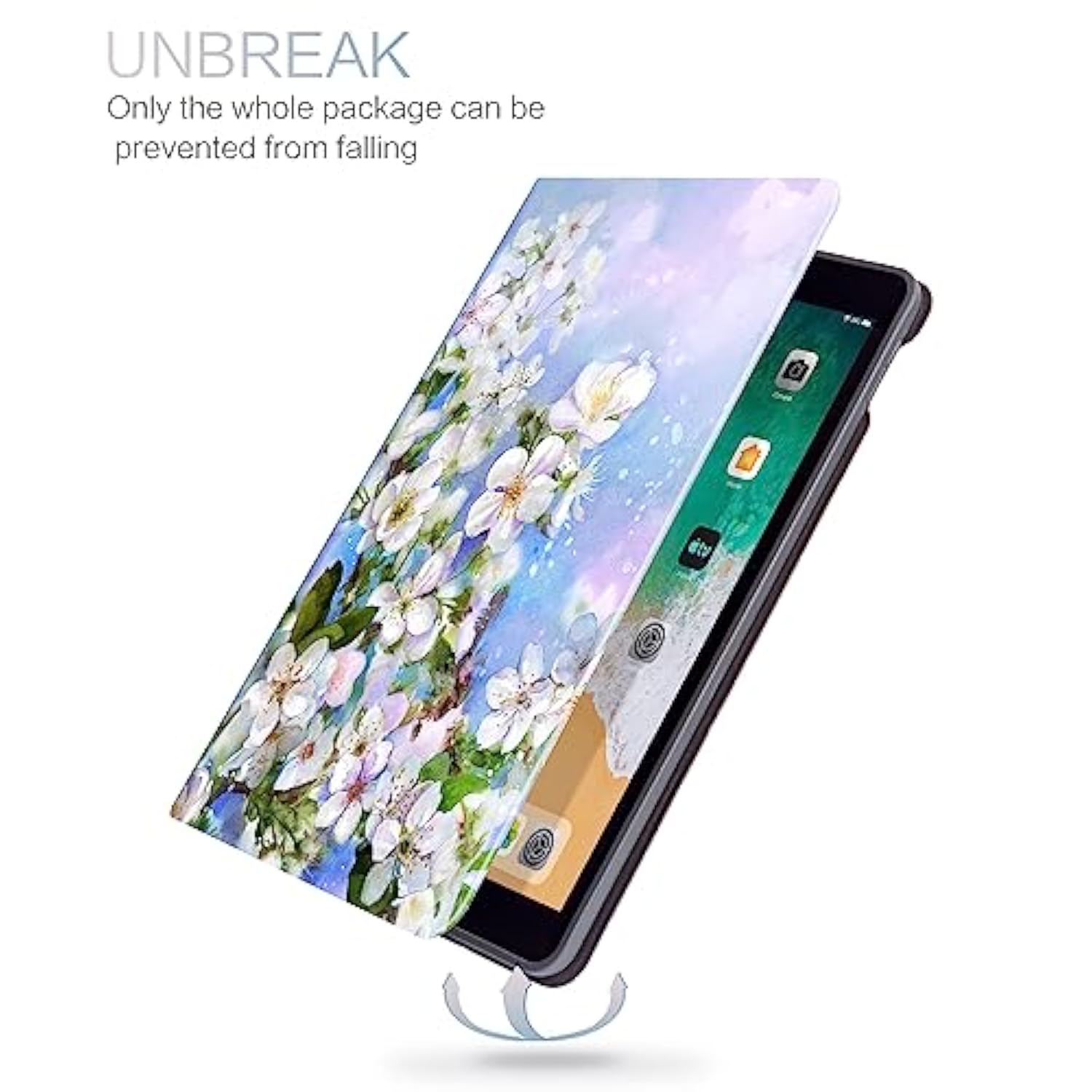 Case For 9Th Generation, White Flower, Auto Wake/Sleep, Multi-Angle Viewing, Shockproof, Floral