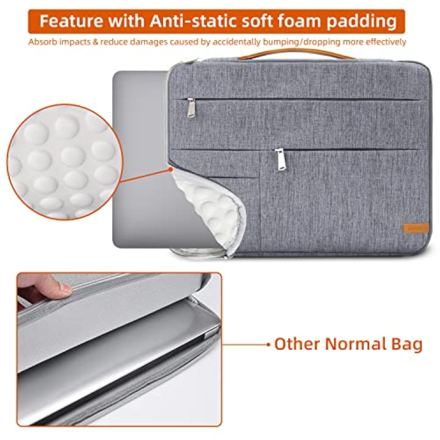 KINGSLONG 14 inch Laptop Sleeve Bag, Slim Shockproof Handbag, Computer Carrying Case Cover Compatible with MacBook Air/Pro Acer Asus Dell HP Grey