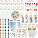 158 Pcs Paint Party Favors Include Mini Watercolor Paint Set Small Canvas With Easel Palette Brush Stickers Tattoo Sticker Keychain For Class Birthday Art Party (Classic Style)
