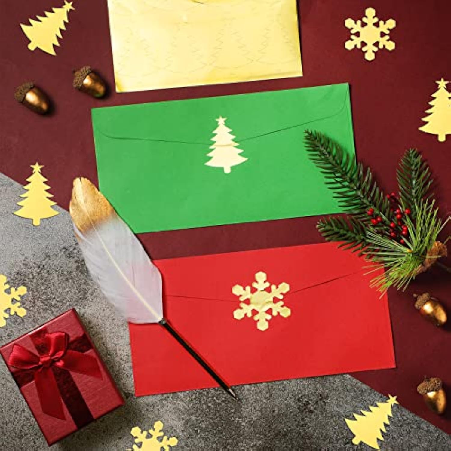 360 Pcs Christmas Envelope Seal Stickers 2 Inch Christmas Card Seals Gold Snowflake Stickers Tree Seals Holiday Xmas Envelope Decals For Mail Wedding Invitation Greeting Card Party Gift Bag