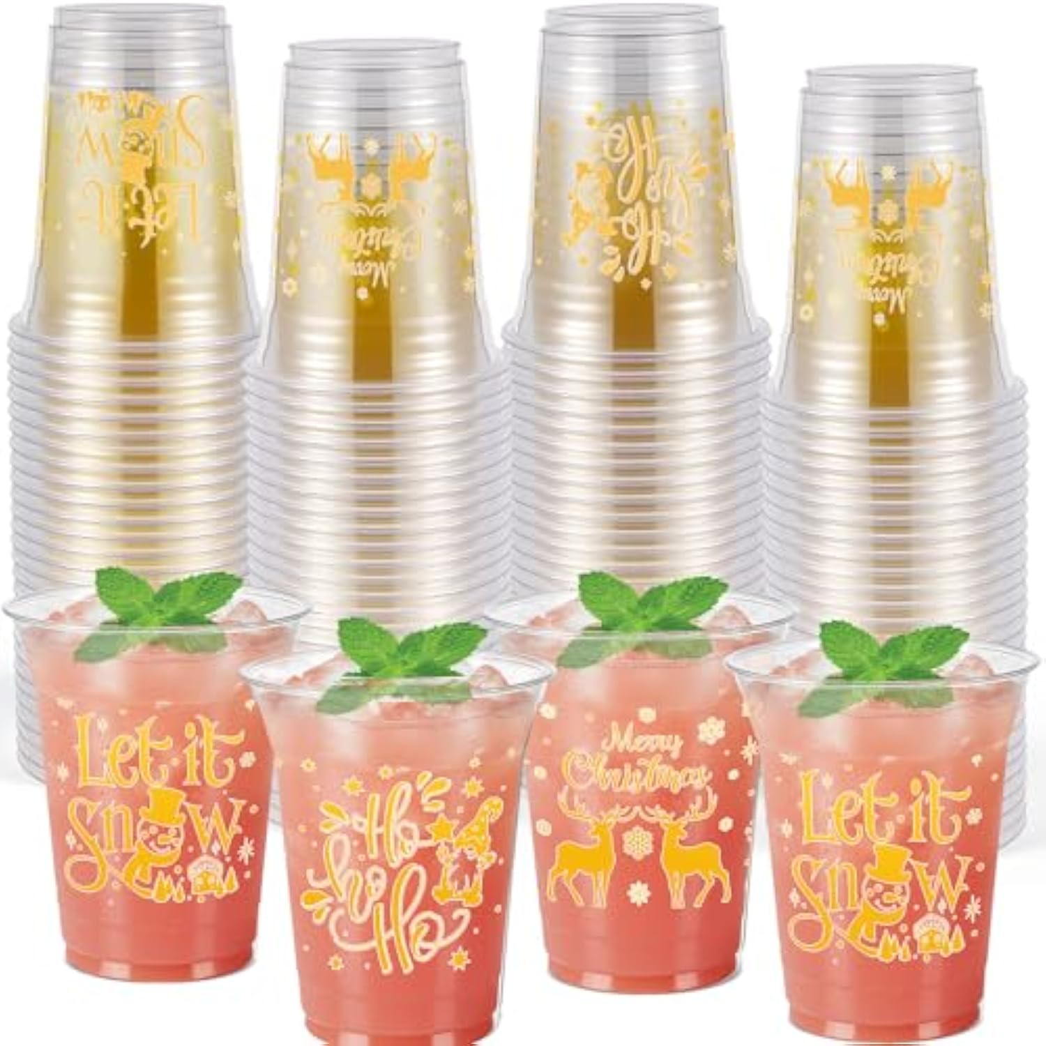 50 Pc 12oz Christmas Plastic Cups Clear Xmas Winter Party Supplies