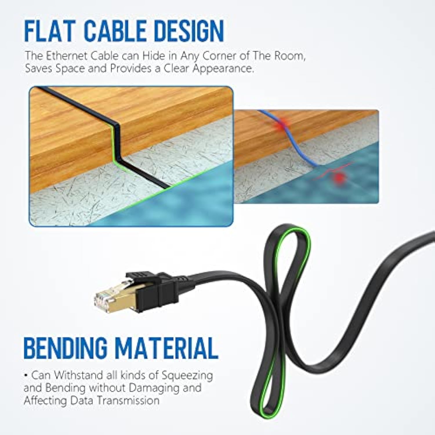 Cat8 Ethernet Cable 9Ft, High Speed Flat Internet Lan Cable 40Gbps 2000Mhz Wit