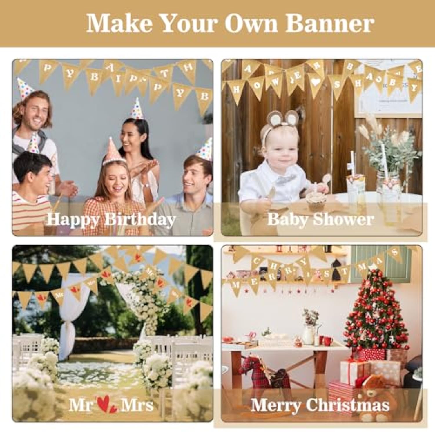 Blank Burlap Banner Pre-Strung, 13Ft 13 Pcs Burlap Pennant Banner, Blank Burlap Banner, 5""X6.5"" Customizable Burlap Banner For Holidays, Wedding, Baby Showers, Birthday Decoration, Brown-13Pcs