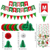 Merry Christmas Hanging Paper Banner Pom Poms Paper Flower Fan Swirl Streamers&Christmas Tree Santa Claus Banner For Merry Christmas Party Decorations
