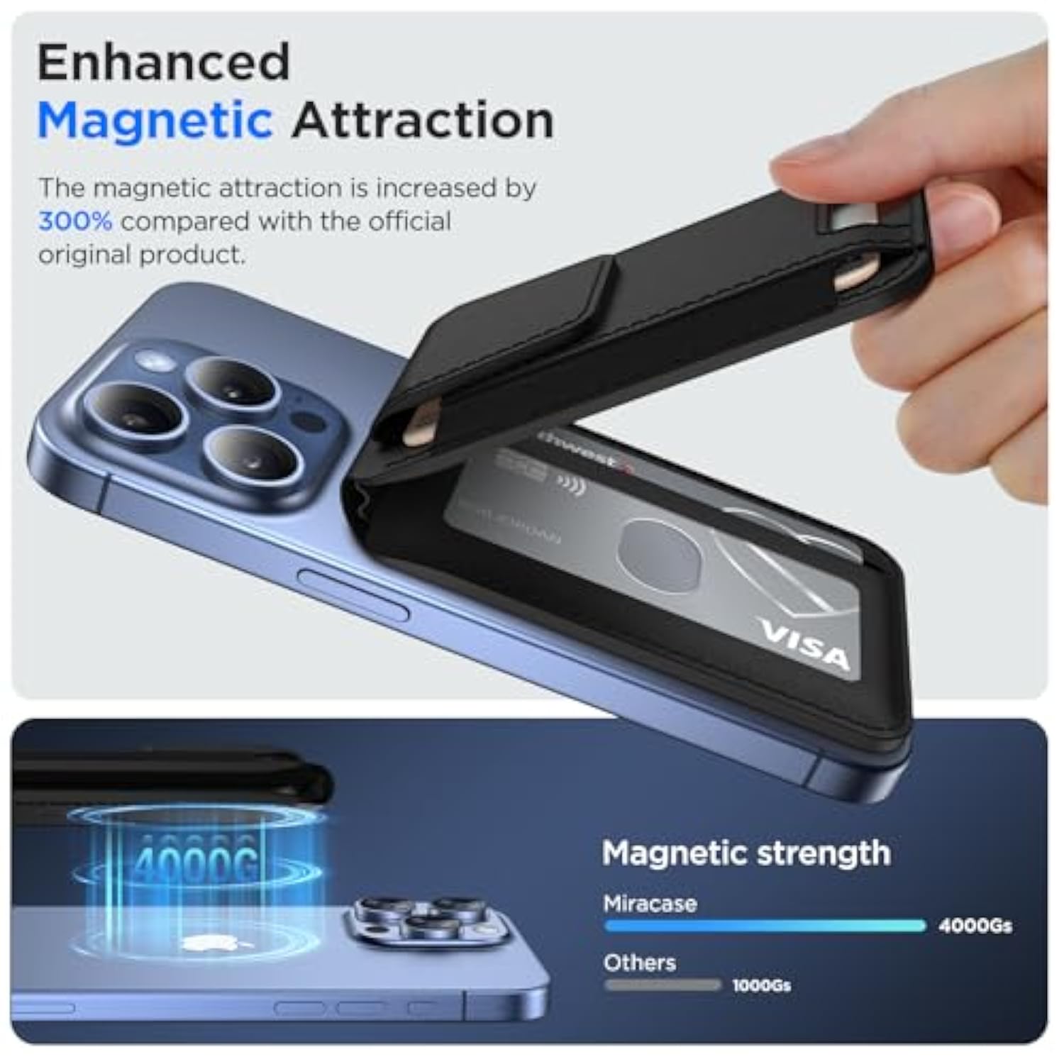 For Magsafe Wallet, Magnetic Card Wallet Holder, Compatible With Magsafe Wallet, 3-Card Holder, For Iphone 15/14/13/12 Series,Black