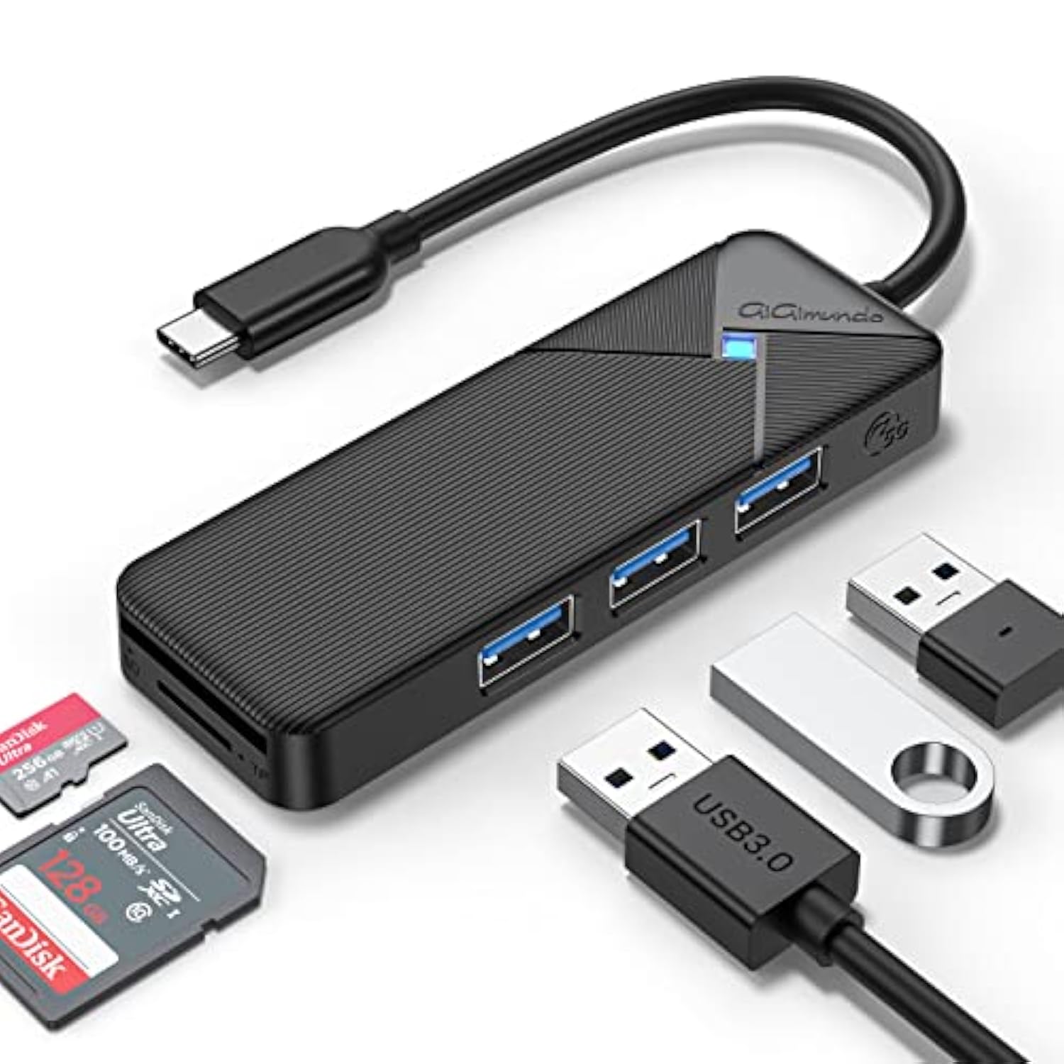 Usb Hub 3.0 With Sd Tf Card Reader, 4 Ports 5Gbps Usb Splitter Multi Expander