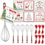 6 Set/12 Pcs Christmas Whisks Gifts Includes 6 Pcs 10 Inch 304 Stainless Steel Whisk With Wooden Handle And 6 We Whisk You A Merry Christmas Greeting Cards For Xmas Cooking Supplies