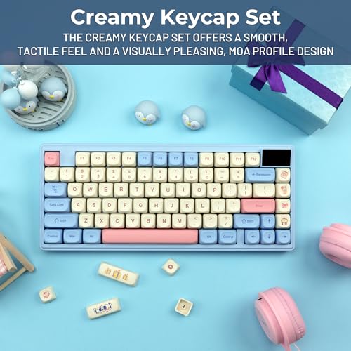 Pbt Keycaps,Moa Profile Cute Keycaps Pink Kawaii Anime Round Keycaps Set For Cherry Gateron Mx Switches Mechanical Keyboards,Rainbow Candy