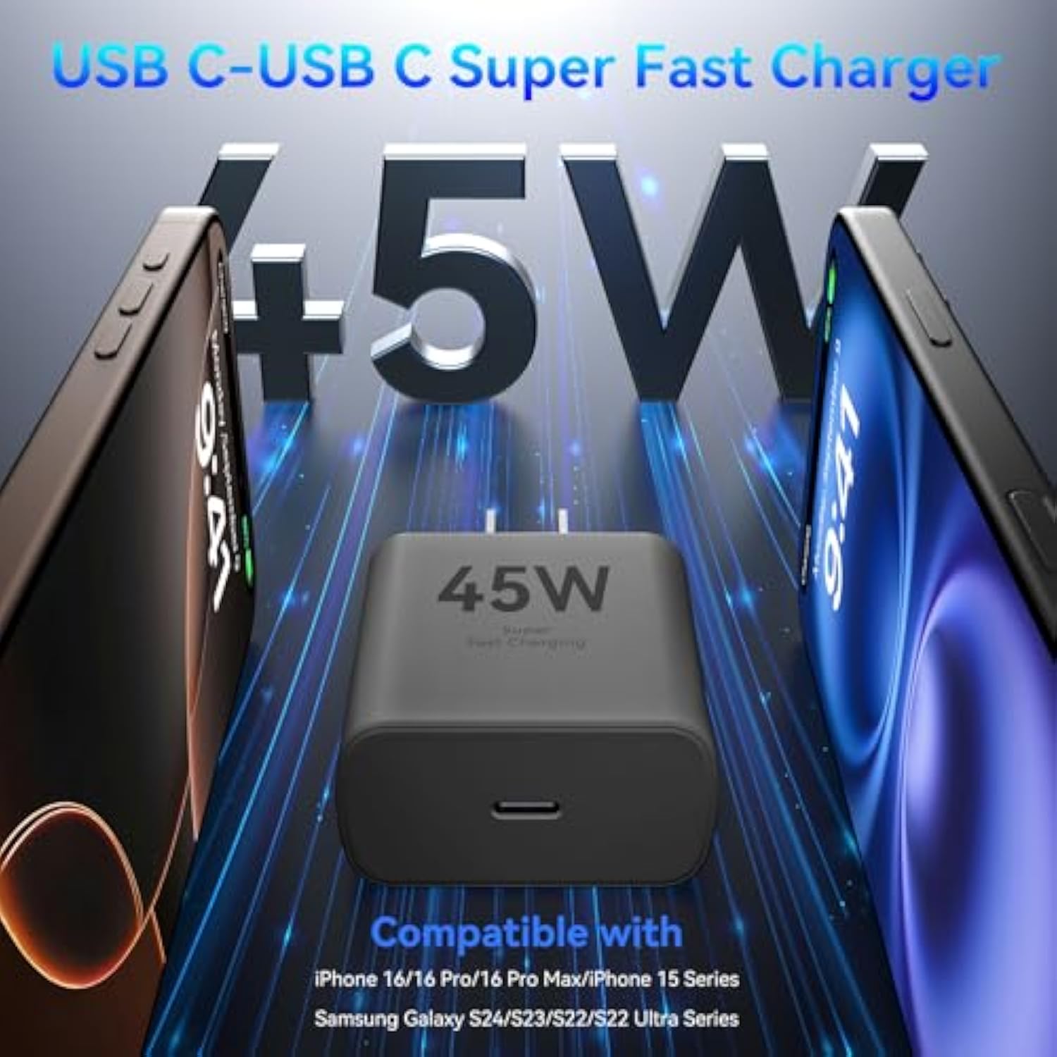 Iphone 16 Pro Max Charger Fast Charging,45W Usb C Wall Charger Block With 10Ft Usb C Long Charging Cable Cord For Iphone 16 Pro Max/16 Pro/16 Plus/15 Pro Max/15 Pro,Samsung Galaxy S25 Ultra