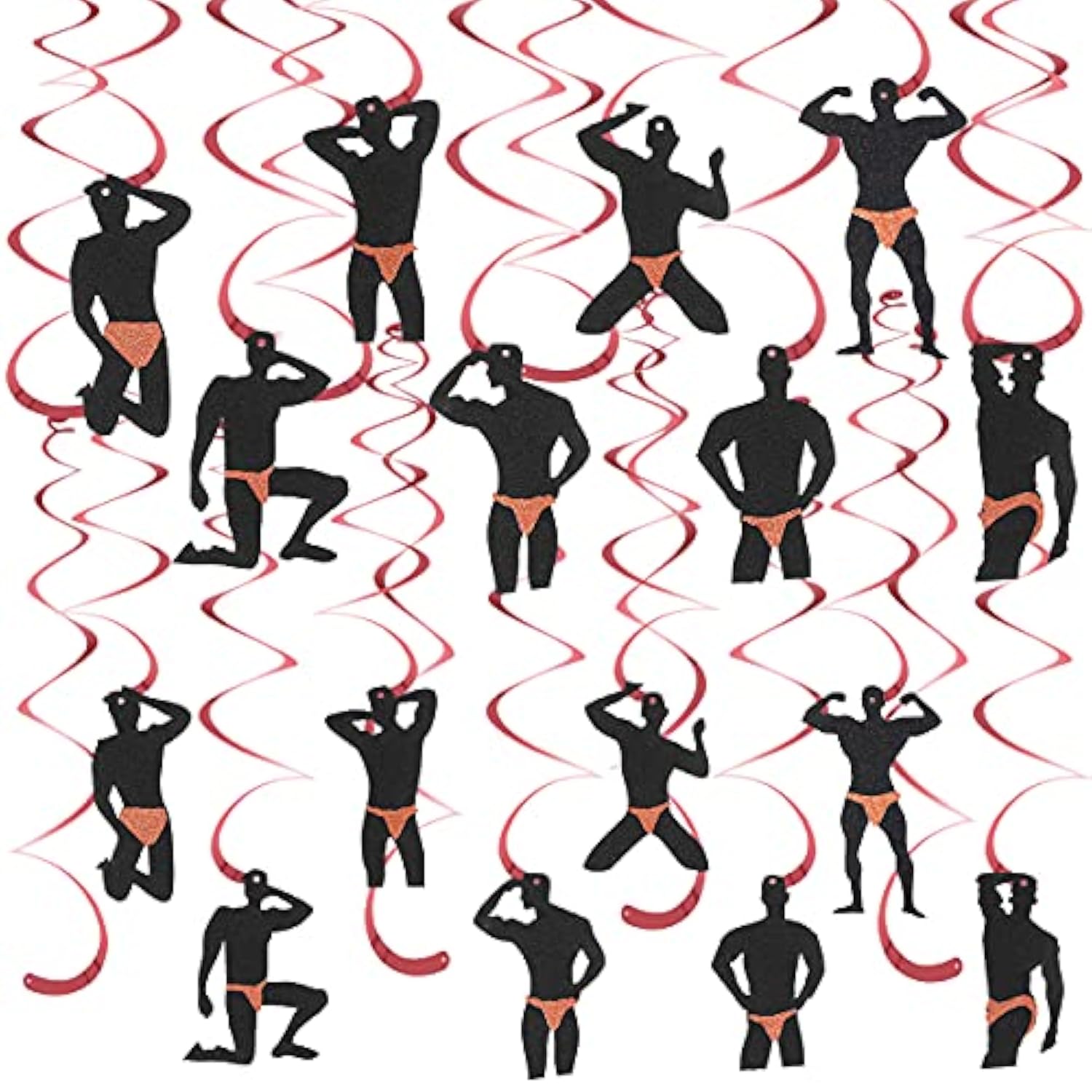 30Pcs Bachelorette Party Hanging Swirls Decorations, Rose Gold Male Dancer Hen Party Supplies, Bridal Shower Dirty & Naughty Bachelorette Party Decor For Women