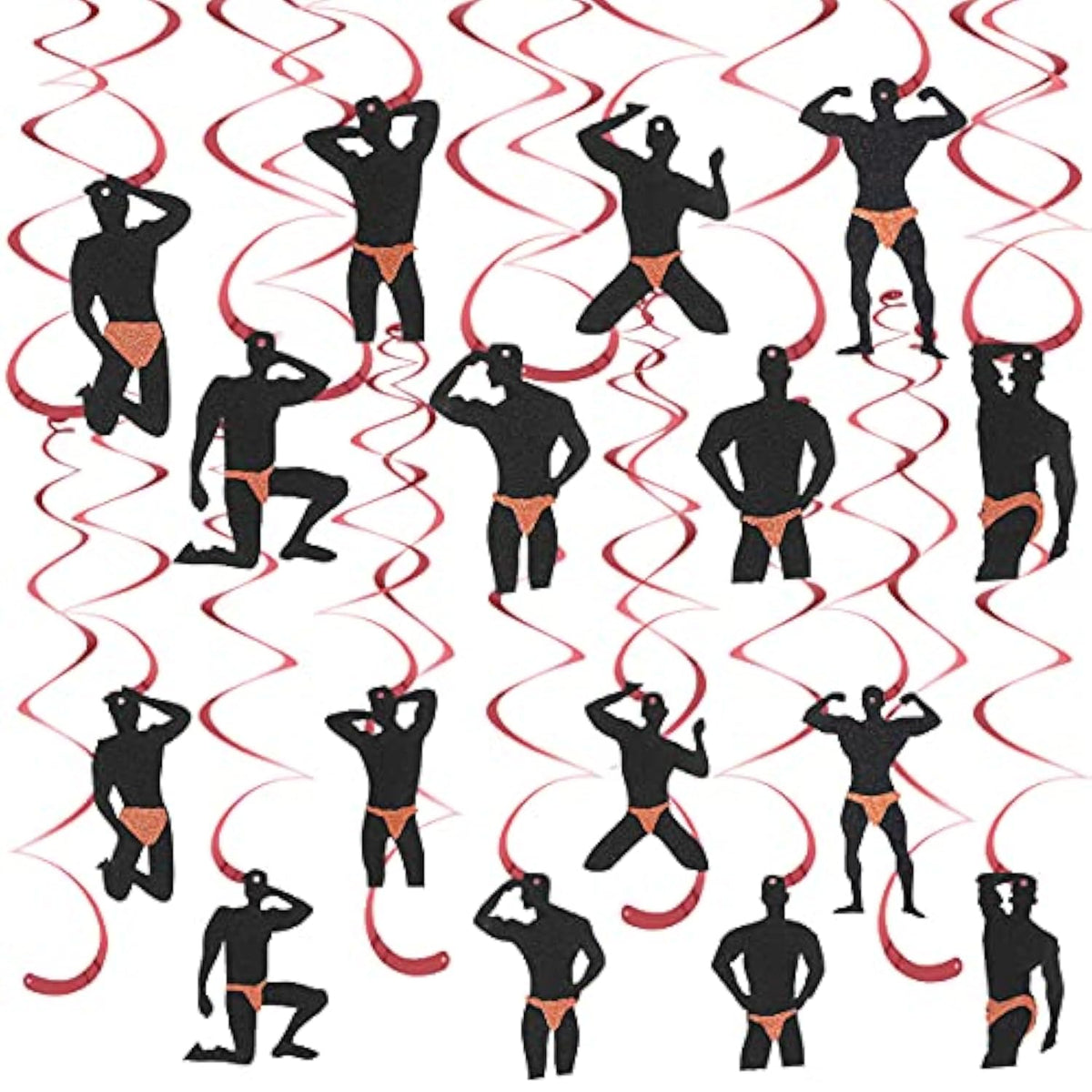 30Pcs Bachelorette Party Hanging Swirls Decorations, Rose Gold Male Dancer Hen Party Supplies, Bridal Shower Dirty & Naughty Bachelorette Party Decor For Women