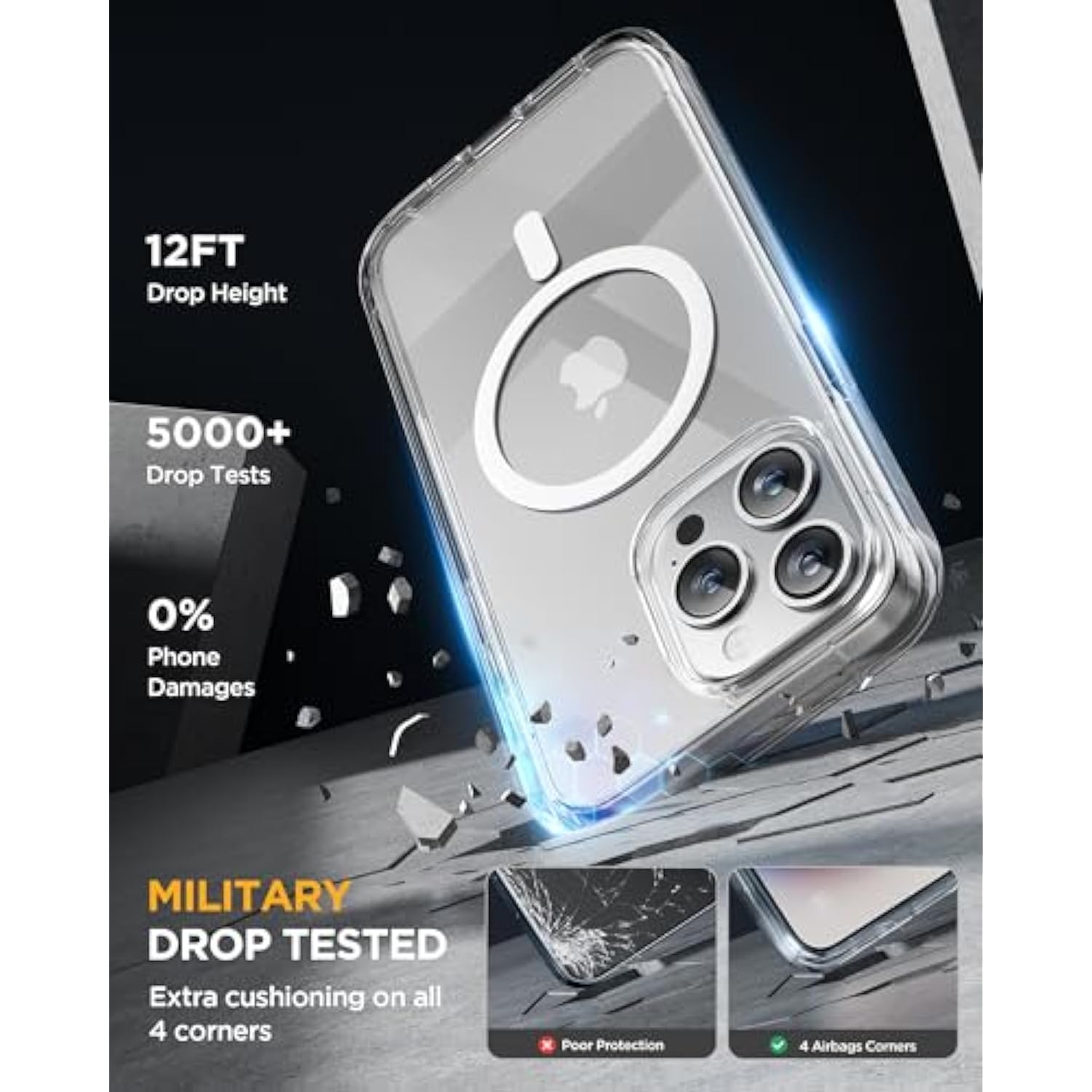 Magnetic For Iphone 15 Pro Case [Compatible With Magsafe] Full-Body Bumper Phone Case With Built-In Glass Screen Protector& Camera Protector, Military Drop Proof 15 Pro Cover 6.1 Inch,Clear