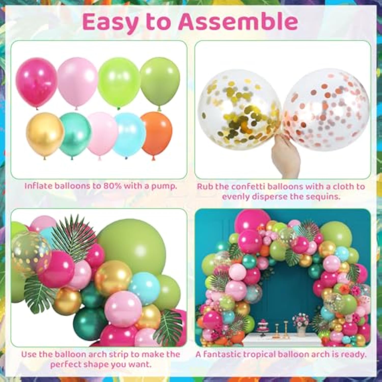 158Pcs Tropical Balloon Arch Garland Kit, Hawaiian Luau Aloha Flamingo Party Decorations Olive Green Hot Pink Orange Rose Gold Confetti Balloons Palm Leaves Birthday Baby Shower Summer Beach Supplies