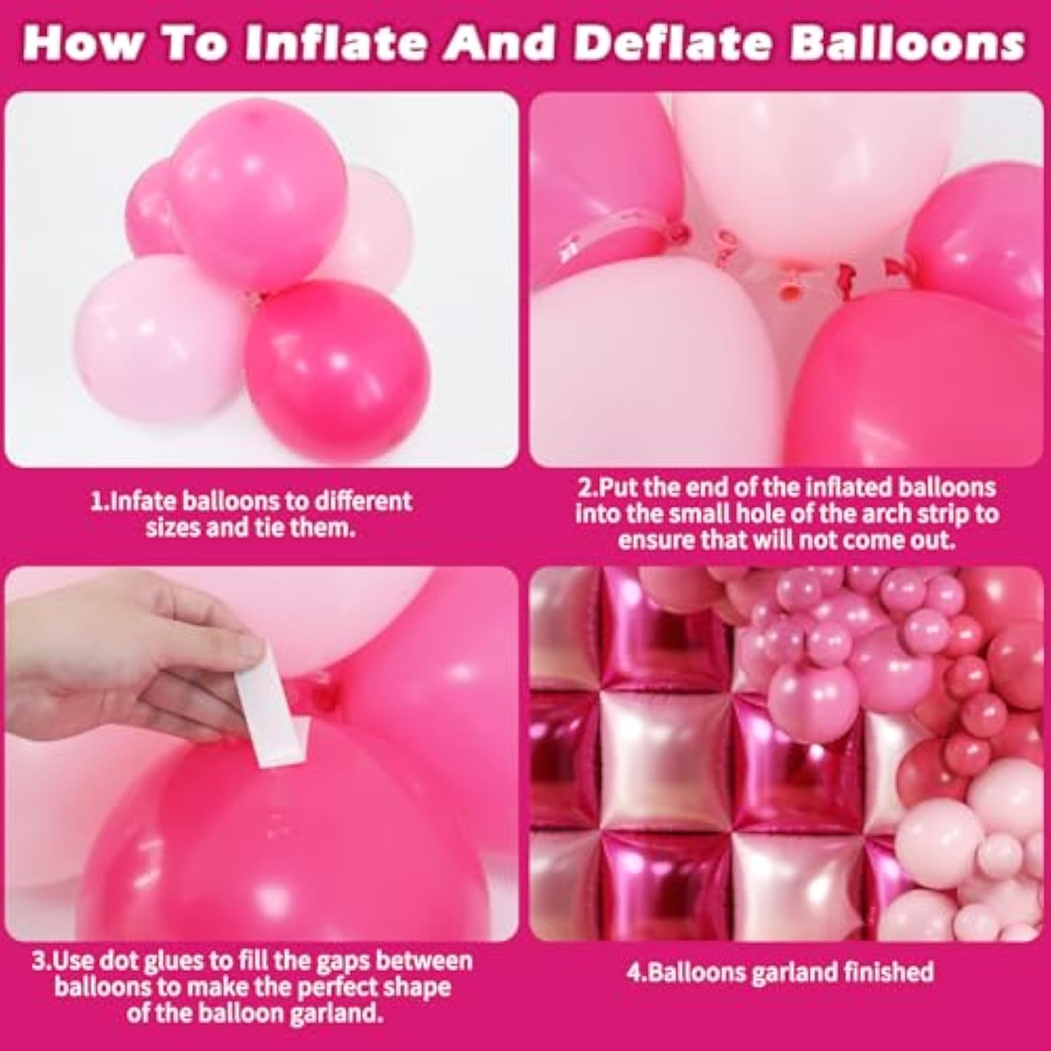 Metallic Magenta Hot Pink Flat Square Foil Balloons Backdrop Wall, Double Sided Tunnel With Latex Pink Balloon Arch Garland Kit For Valentine'S Day Anniversary Bridal Wedding Birthday Party Decoration