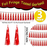 3P Metallic Fringe Tassel Banner Garland Foil Tinsel Streamer Wall Hanging Curtain Backdrop Banner For Parade Floats,Graduation Decorations, Wedding Party Decoration(Red)