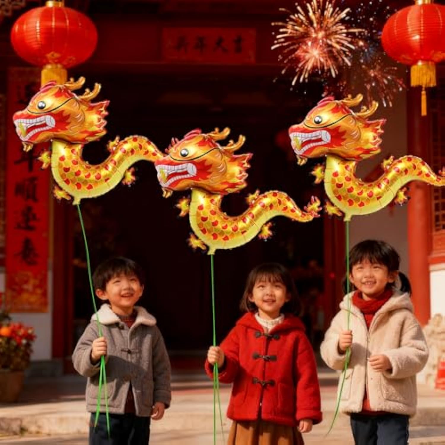 6 Pc Chinese Dragon Foil Balloons Lunar New Year Party Decoration Yellow